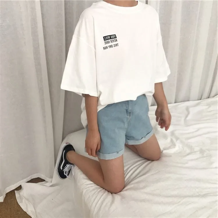 T-shirts Women 2020 Chic Solid BF Loose Ulzzang T-shirt Top Tee Womens Letter Print School Couple Korean Style Hip Hop All-match