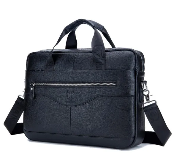 Сумка для ноутбука из натуральной кожи, 14 дюймов, мужской портфель, коричневый, черный, мужская сумка на плечо для компьютера, мужские сумки для работы - Цвет: Черный
