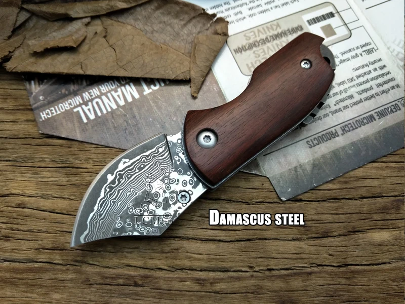 LCM66 Damascus folding knife, yellow pear Survival Knives,Very sharp Mini Rescue Pocket Knife,Gift Key knife Tools