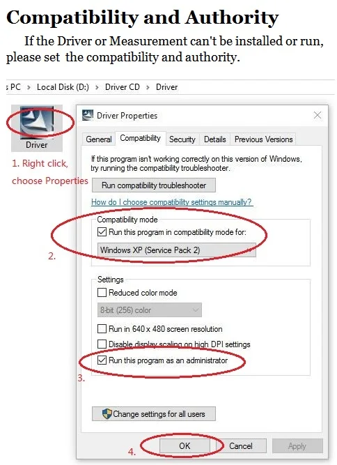 Compatibility and Authority setting for Win8. 10. 64bit