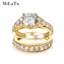 MiLaTu Luxury Bridal Wedding Ring Sets Gold Plated CZ Diamond-jewelry Engagement Ring Set For Women Best Christmas Gift R168TJ