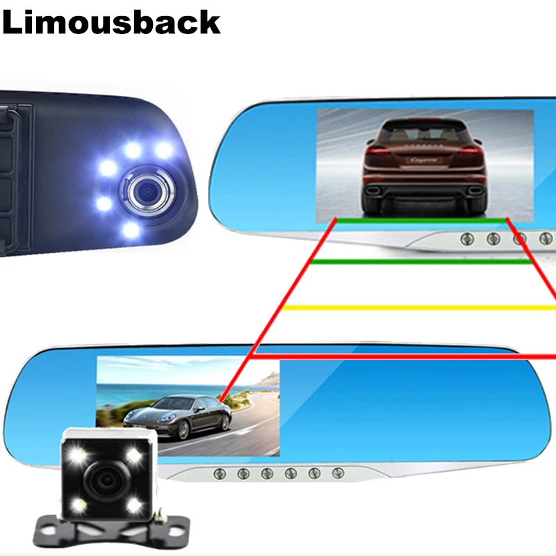 

Limousback Car Dvr FHD 1080P Dash Camera 4.3" Rearview Mirror DVRs With RearView Camera Video Recorder Camcorder Auto Registrar