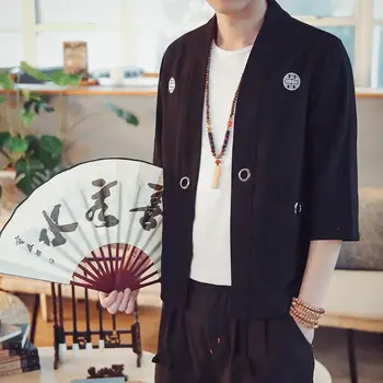 

Lodeal New Chinese Men's Jacket Embroidery Retro Style Improved Hanfu Men's Cardigan Jacket