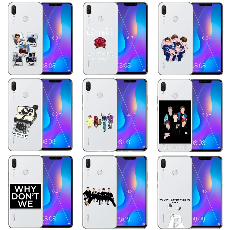 

Why dont we 8 Letters Fashion transparent TPU soft Silicon Phone Case For Coque Huawei Mate/P 8 9 10 20 Lite Plus Cover