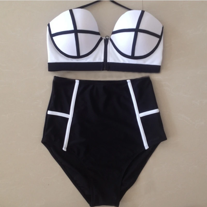 Sexy High waist Bikini Set Swimsuits Women Push Up Bikinis HighWaist Zipper Bathing Suits Vintage Swimwear Retro Biquinis