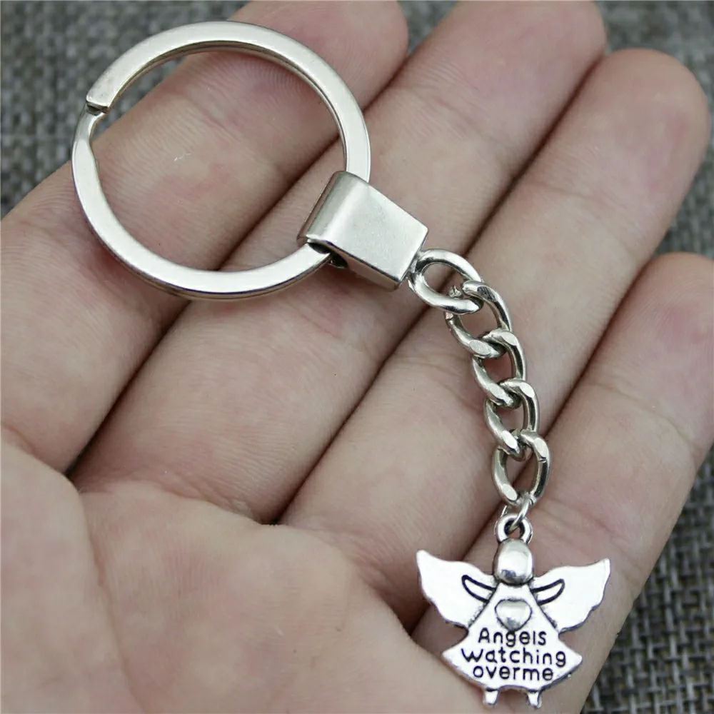 

Keyring 20x19mm Angels Watching Over Me Antique Bronze Antique Silver Color Car Key Chain Ring Holder Souvenir Gift