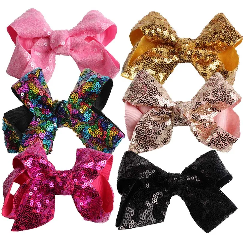 6 Pcs 13 Colorful Girls Big Solid Ribbon Hair Bow Clips With Large