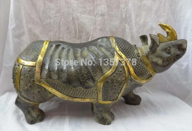

shitou 00472 18" Chinese Bronze Gilt Animals Sculpture Wealth Bull Rhinoceros Horn Statue discount 30% (C0324)
