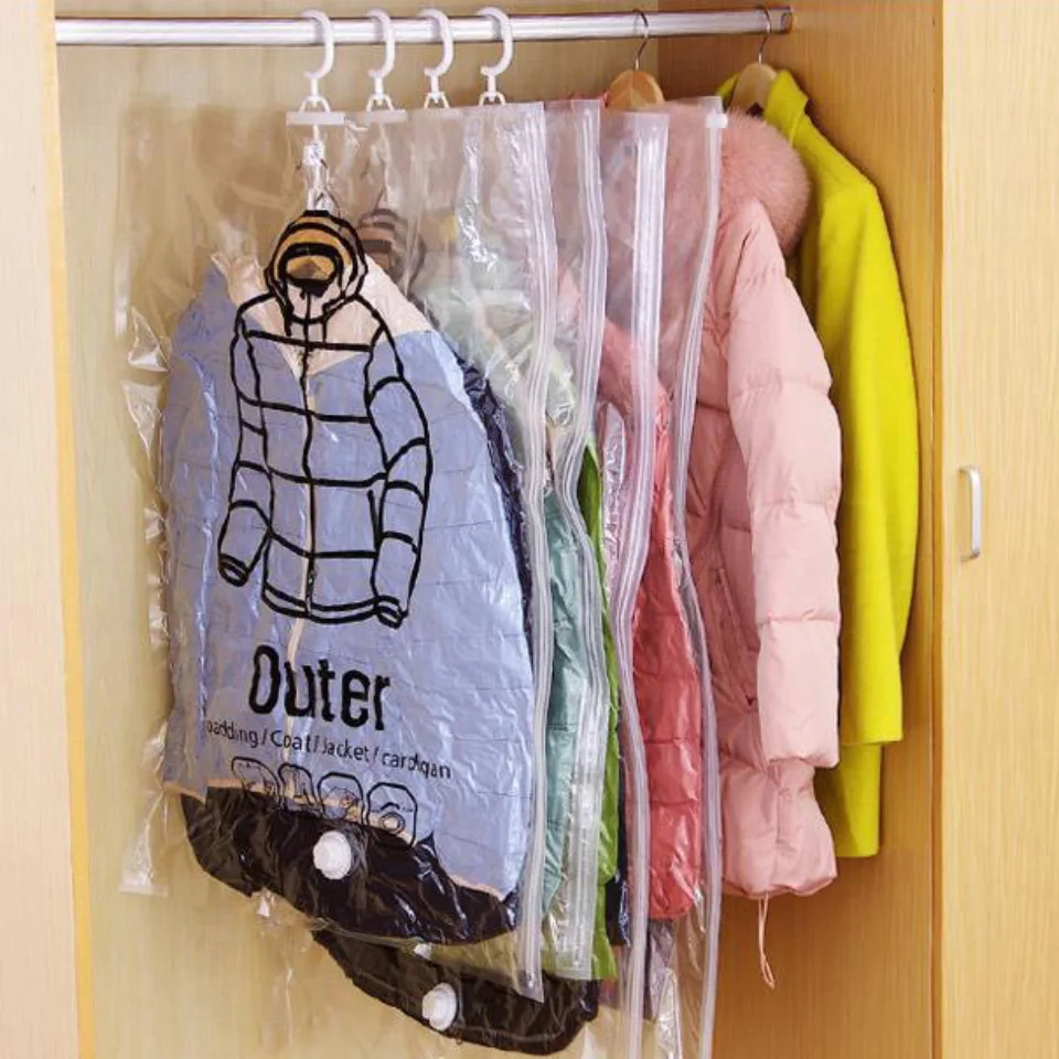 

Can Hang Vacuum Bags For Clothes Foldable Transparent Large Medium Hanging Vacuum Storage Bag Compressed Cover For Clothes Pump