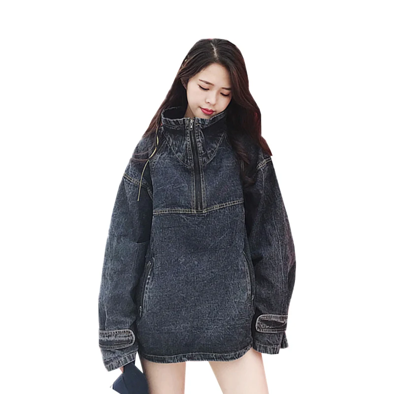 

Women Autumn Denim Hoodies Ladies Harajuku Fashion Letter Print Plus Size Loose Pullovers Black Long Sleeve Sweatshirts Z244