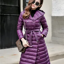 Новинка, зимний пуховик с капюшоном типа кокона, женский пуховик с гусиным пухом, теплая длинная куртка