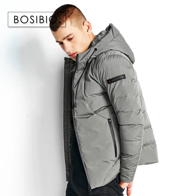 BOSIBIO Мужская Повседневная зимняя куртка с капюшоном, тонкое хлопковое толстое теплое пальто, мужская верхняя одежда, парка, плюс размер, высокое качество, 4XL 89816 - Цвет: Grey