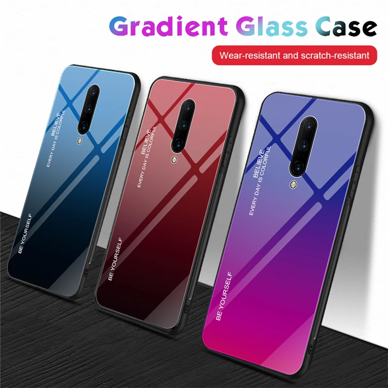 Luxury Tempered Glass Phone Case For font b Oneplus b font 6 6T Coque Aurora Gradient