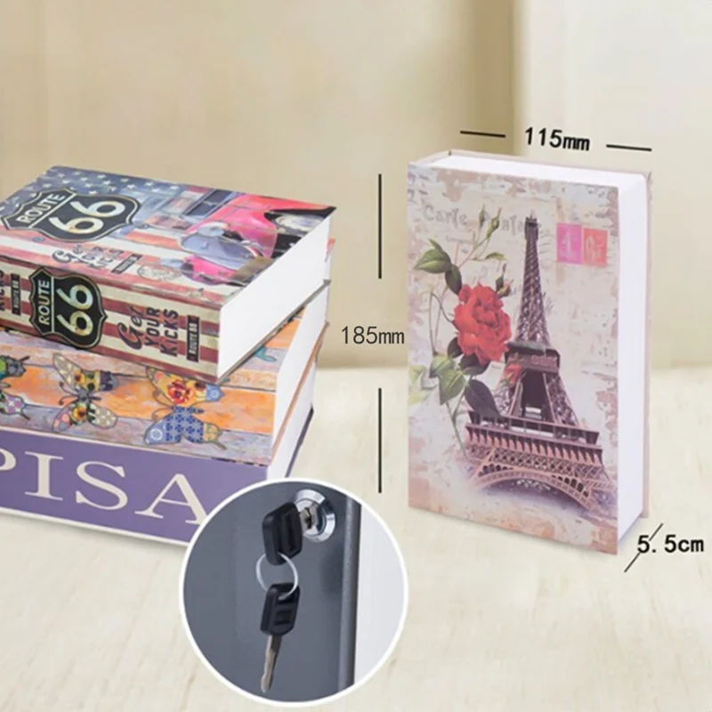 

Key Lock Book Safes Hidden Safe Box Travel Home Money Jewelry Security Steel Simulation Book 185*115*55mm