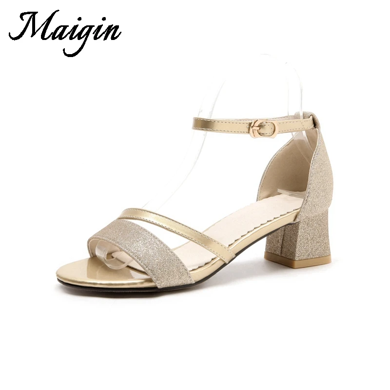 Maigin 2018 Summer Shoes Women Open Toe Cover Heel Ladies Shoes Buckle Strap Female Shoes Square Heel Sandals Women Footwear