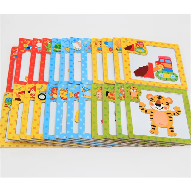 24Styles 3D Magnetic Puzzle Jigsaw Wooden Toys 15*15CM Cartoon Animals Traffic Puzzles Tangram Kids Educational Toy for Children 2