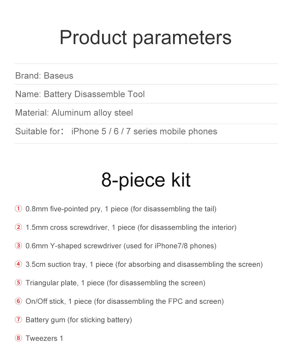 Baseus 8 в 1 мобильный телефон Батарея Ремонтный комплект инструментов для iPhone 8 7 6 6s 5 Батарея замена аксессуар Комплект Ремонт набор инструментов