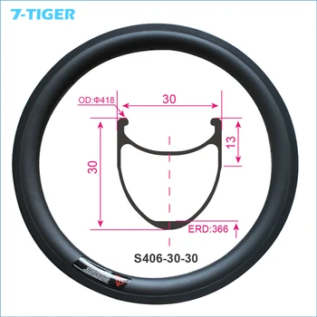 

7-tiger New carbon bmx bicycle Rims 20 inch 30x30mm Clincher 406 Road Bike Full Carbon Fiber Wheel 3K/UD Matte