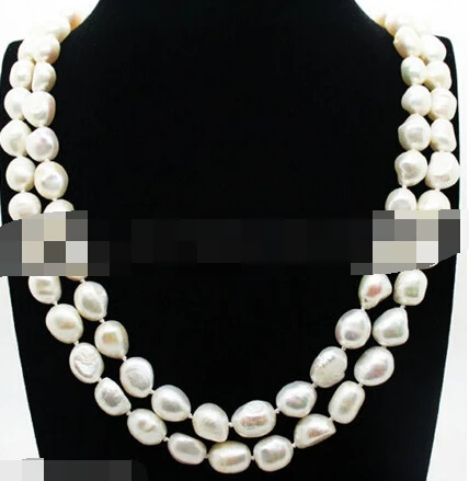 

Jewelr 005727 RARE NATURAL HUGE 10-11MM WHITE BAROQUE RICE PEARL NECKLACE JEWELRY 65" LONG