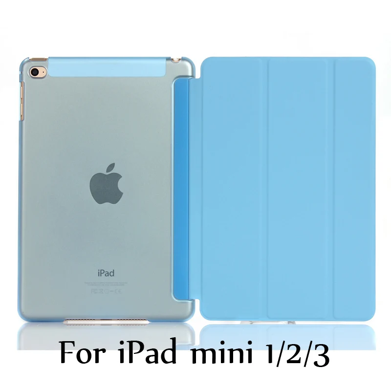 Тонкий смарт-чехол для iPad mini 5 mini4, iPad mini 1/2/3 три раза стенд из искусственной кожи+ Прозрачная Жесткая задняя крышка из ПК с Авто Режим сна/Пробуждение - Цвет: Blue for mini 123