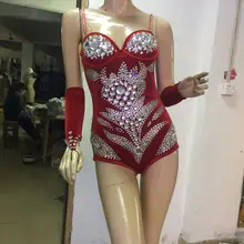 Сексуальное цельнокроеное боди со стразами, черный и красный цвета, певица, DJ DS, танцевальная одежда, сценический костюм, наряд, одежда для шоу, вечерние платья