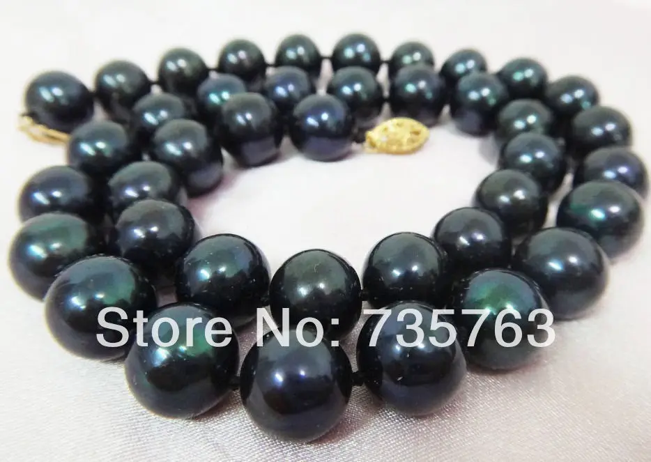 

xiuli 001211 18"11-12MM NATURAL TAHITIAN GENUINE DARK BLACK PERFECT AAA PEARL NECKLACE 14KGP