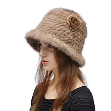 Новые Подлинная норки трикотажные Природный magohany цвет шляпа с розочками из меха норки женские фетровых качество леди cap