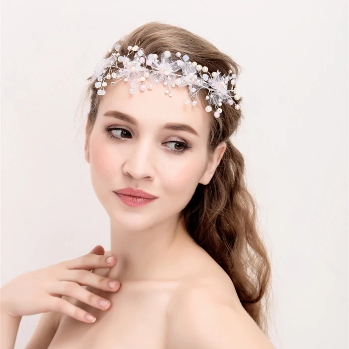 Lace Pink Flowers Hair Accessoriese Bridal Lace Headbands Wedding Hair