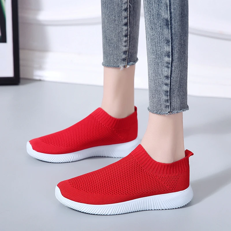 Woman's Classy Knit Flat Shoes-Red