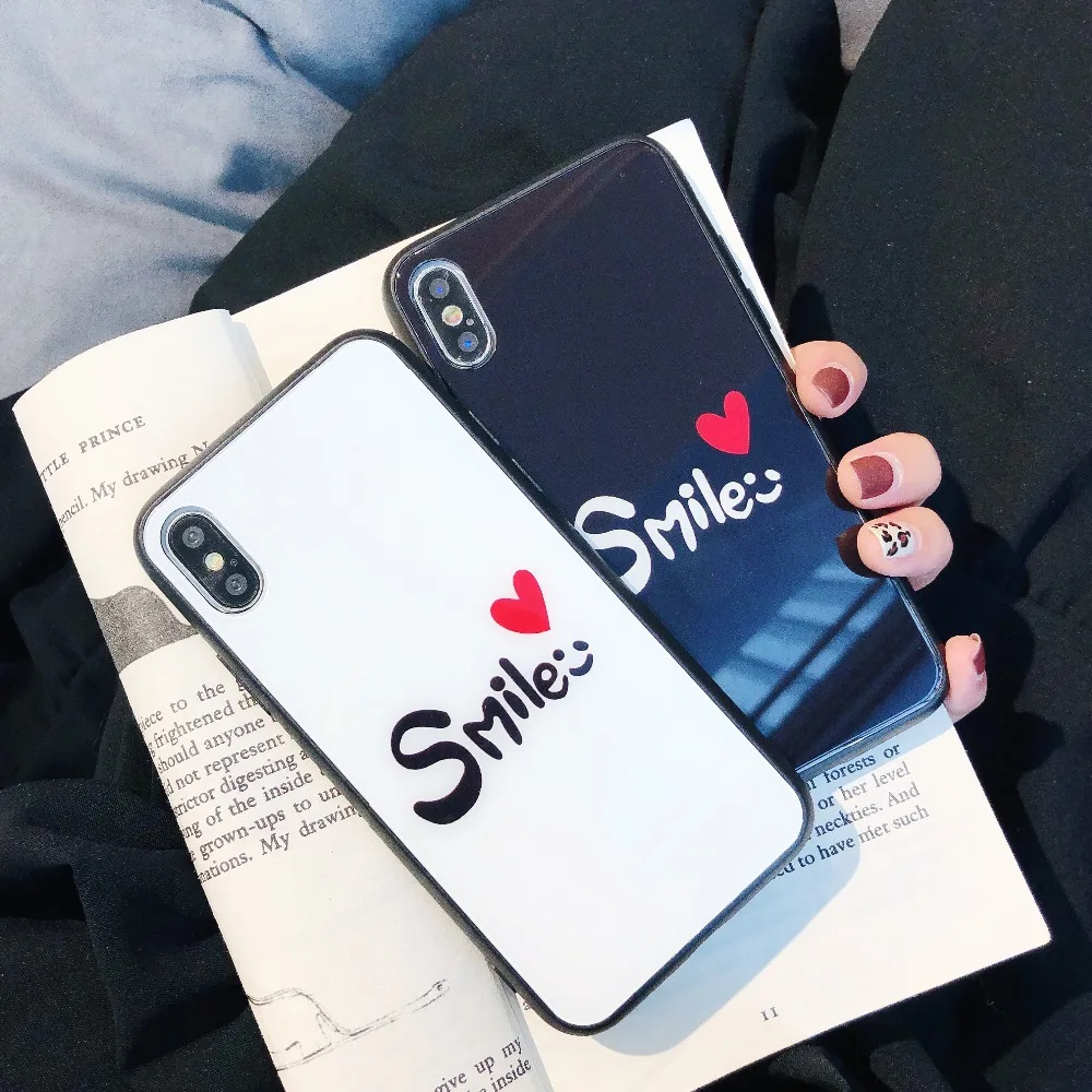 Закаленное стекло милый счастливый улыбка чехол для телефона Apple Xs max Чехол