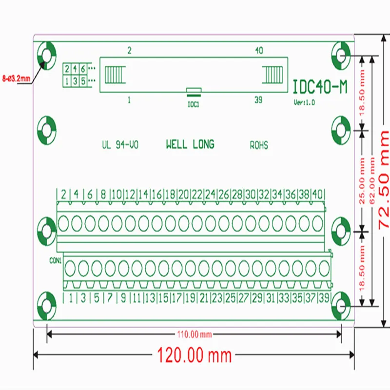 IDC40 2x20 штифтов 0 1 "штыревой секционный щит клеммный блок разъем.|terminal block|connector