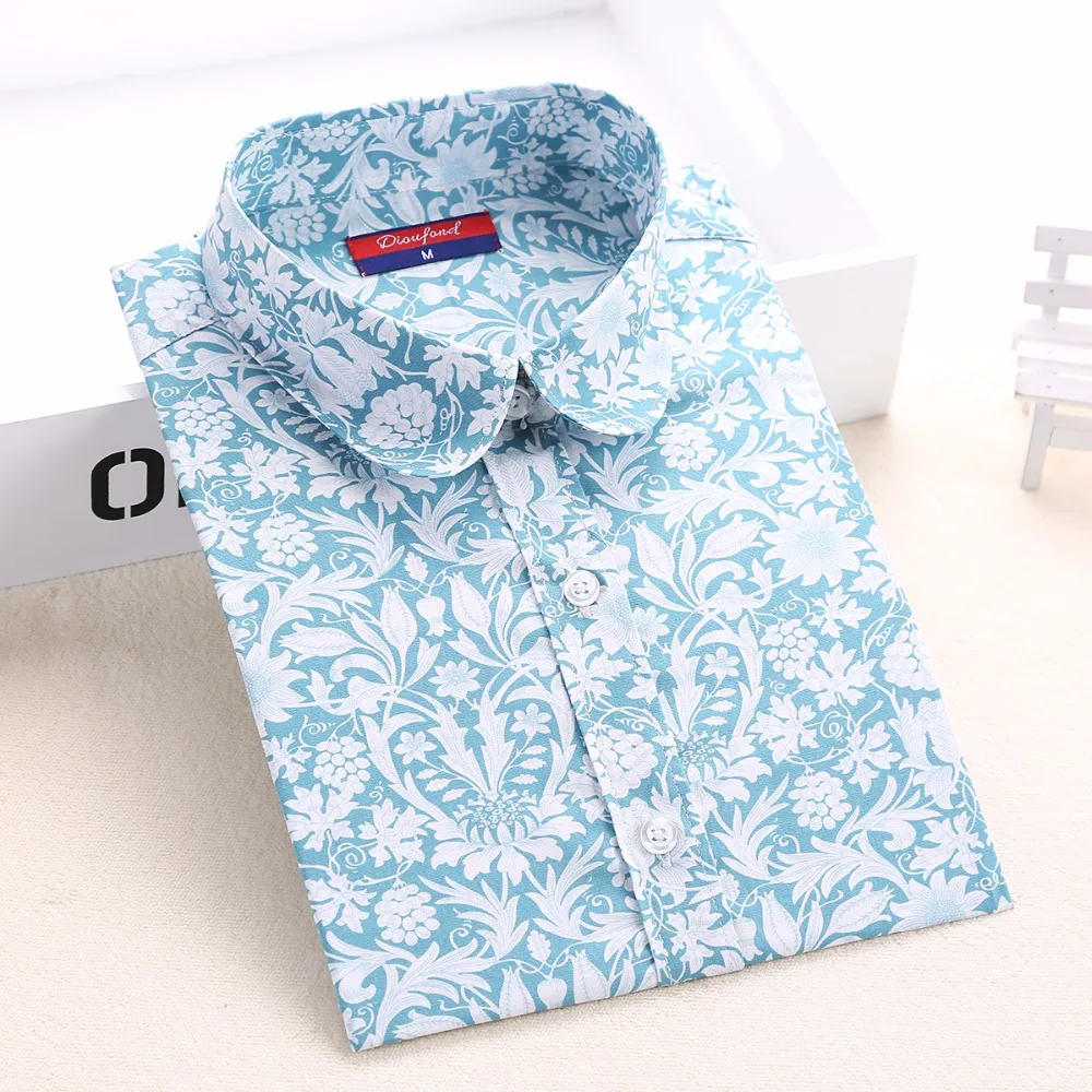 Women Floral Blouses Long Sleeve Shirt Turn Down Collar