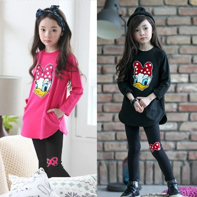 Disney princess Spring autumn Minnie girl cotton Long sleeve T-shirt+stretch pants set children Mickey Sweatshirt clothing Set