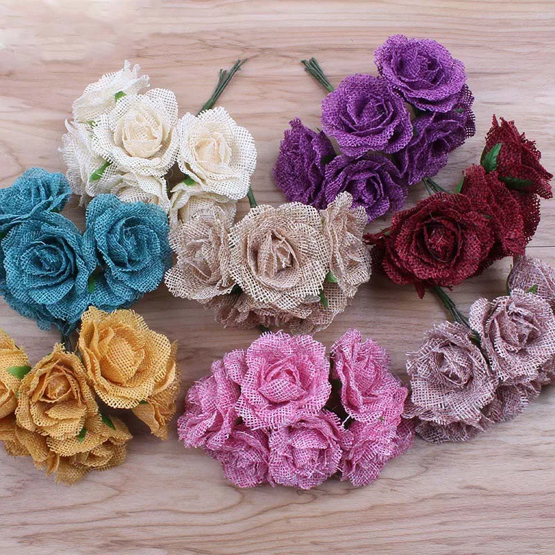 

6 pieces / bunch of silk rose small bud tea artificial flowers home decoration wedding party DIY gift box Christmas wreath