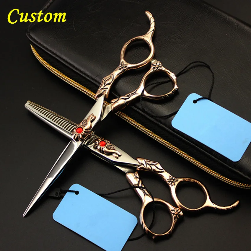 Custom professional japan 440c Retro Sunflower 6 inch hair scissors cutting barber salon thinning shears hairdressing scissors
