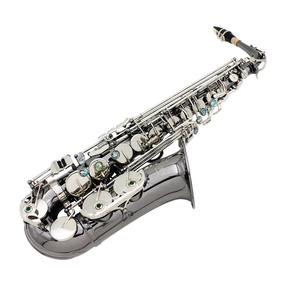 

Professional Bend Eb E-flat Alto Saxophone Sax High Quality Brass Black Nickel Plating Abalone Shell Keys Carve Pattern