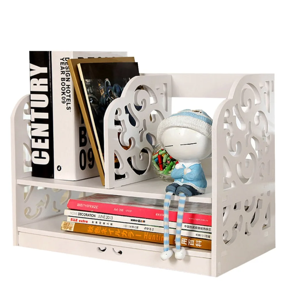 

HIPSTEEN Creative Simple Tabletop Bookshelf Durable Combined Books Organizer Storage Shelf - White