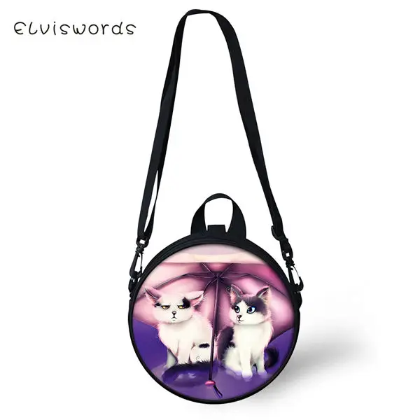 ELVISWORDS Women Round Shape Crossbody Bags Dreamastic Cats Prints Cute Girls Small Purses Kawaii Pattern Women Shoulder Bags - Цвет: CDWX1141I