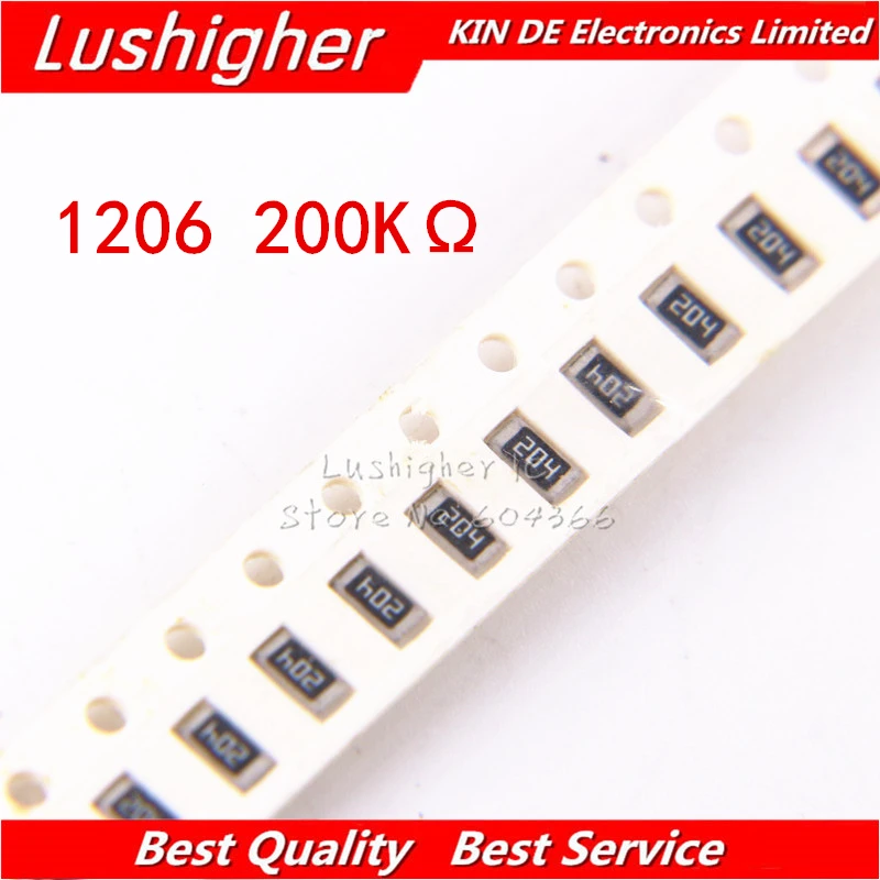 

100PCS 1206 SMD Resistor 5% 200K Ohm 204 200Kohm