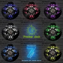 Wolksvagen Car Logo Vinyl Record Wall Clock Hollow Black Creative LED Wall Clock Home Decor Classic Hanging Wall Clock