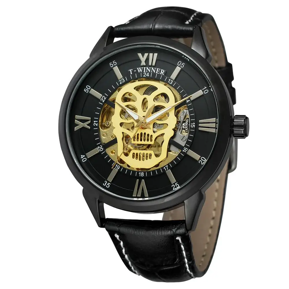 New Arrvial With Packing Box Watch Genuine Leather Strap Halloween Decorations Skeleton Automatic Mechanical Brand Mens Watch