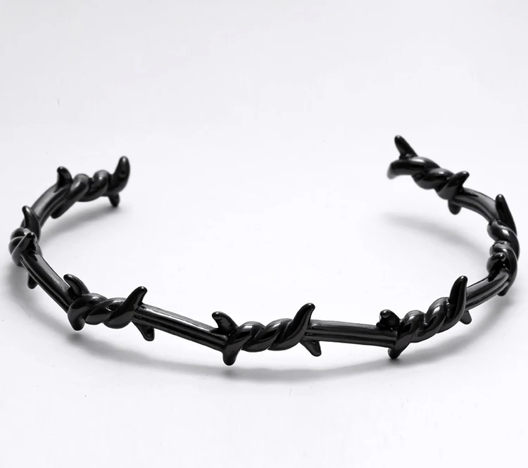 

2019 New Designs Men Bangle Open Cuff Twist Thorns Wire Pulsera Titanium Steel Geometric Bracelet Bangles