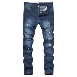 Jeans pants male 2019 new fashion hole slim feet micro-bomb European and American style trend high quality male jeans Jeans pants male 2019 new fashion hole slim feet micro-bomb European and American style trend high quality male jeans