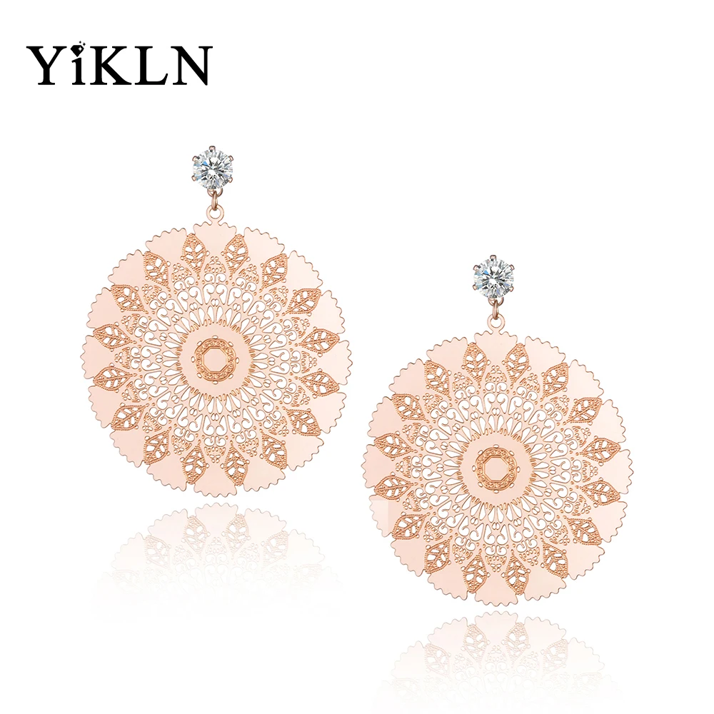 

YiKLN Titanium Steel Exquisite Geometric Pattern Circle Earrings Jewelry Rose Gold Anniversary Stud Earrings For Women YE18027