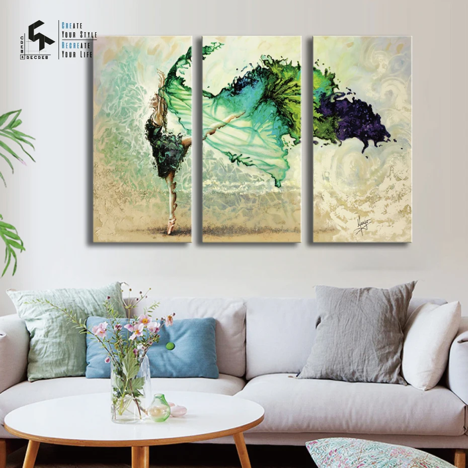 

CREATE&RECREATE 3PC Poster Wall Art Canvas Oil Painting Dancing Posters And Prints for Home Decoration Pictures CR1810214005