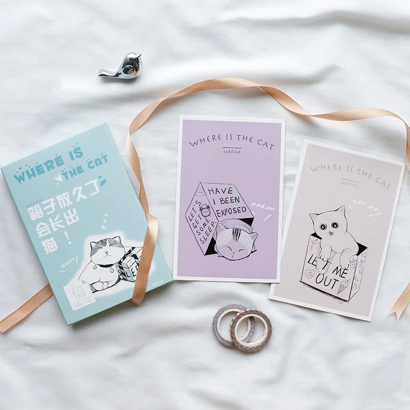 

3 set/1 lot The cat in the box Greeting Card Postcards Birthday Bussiness Gift Card Set Message Card