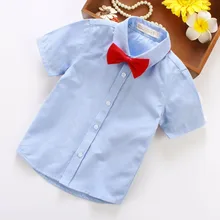 Детские вечерние рубашки модные синие и белые рубашки в стиле английских мальчиков, рубашка с бантом и короткими рукавами одежда для выступлений