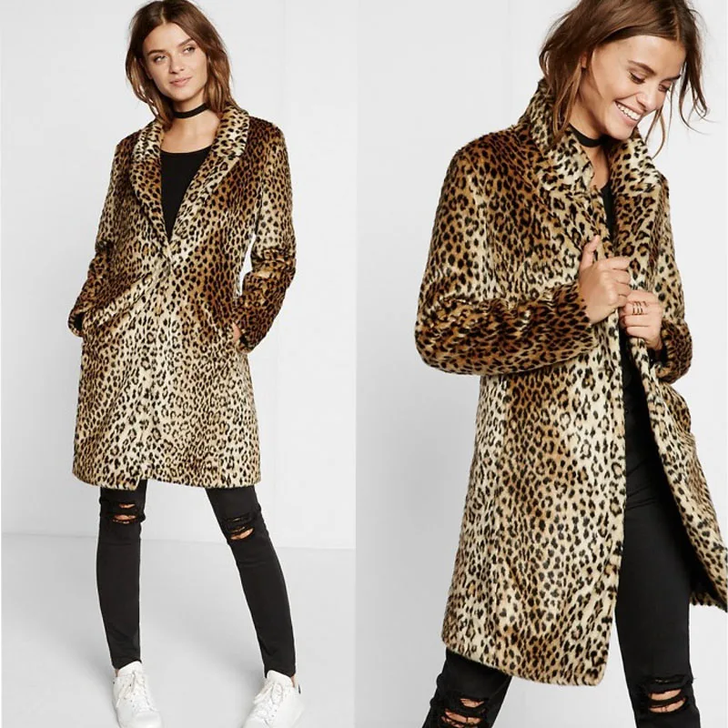 Autumn and winter faux fur coat Leopard print long faux fur grass ...