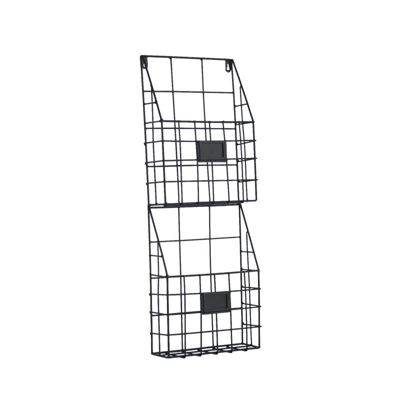 Metal Wrought IronTwo Tier Wall Storage Baskets Magazine Rack File Organizer Chalkboard Labels Metal Wrought IronTwo Tier Wall Storage Baskets Magazine Rack File Organizer Chalkboard Labels