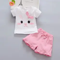 Комплекты одежды для девочек, новые летние модные стильные футболки с рисунком котенка + юбки, комплекты одежды из 2 предметов для девочек